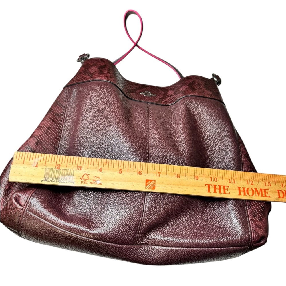 Coach Lexy Colorblock Pebble Leather & Genuine Snakeskin Shoulder Bag Burgundy - Picture 17 of 17